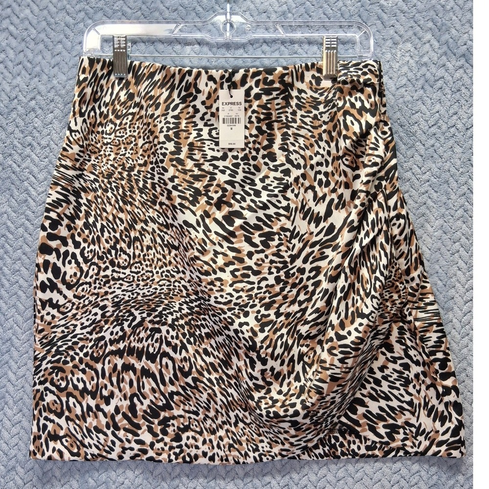 NWT Express Leopard Print Faux Wrap Mini Skirt Womens Medium Sexy Exotic